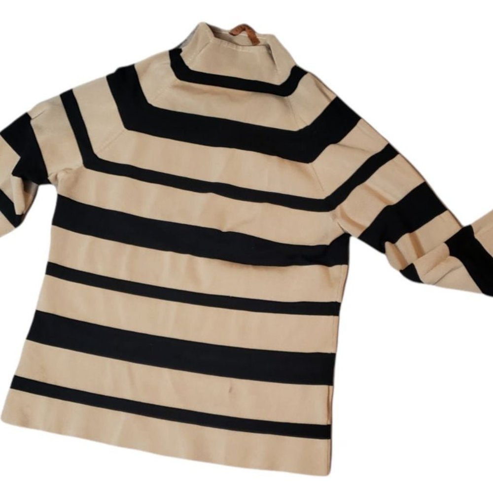 Essendi Design Women Half Turtle Neck Black Stripes Stretchy M-L Defect Read !